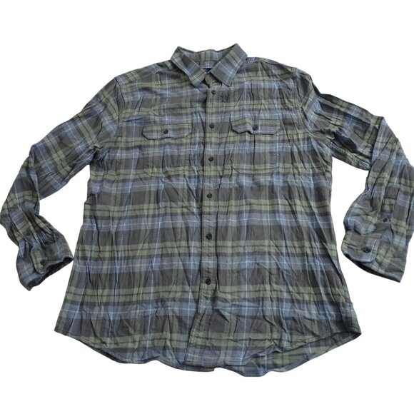 George Green Plaid Flannel Button Up Shirt Men Size XL 46-48 Casual Long Sleeve - Picture 1 of 11